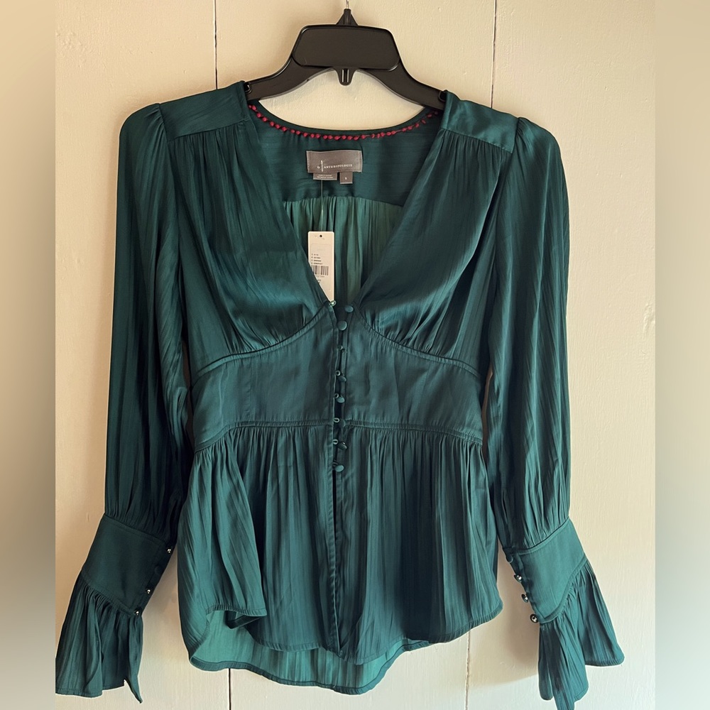 Anthropologie flare sleeve button up blouse
